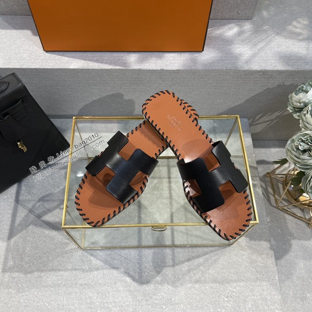 Hermes愛馬仕2022早春新款原版手工縫線女士拖鞋 經典H拖鞋 dx3384